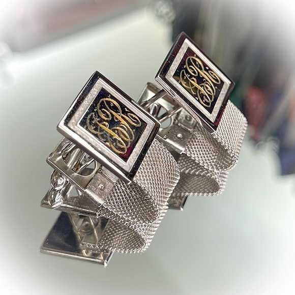 💕Beautiful Vintage Mesh Cufflinks Engraved Initials JR💕 - Picture 3 of 5